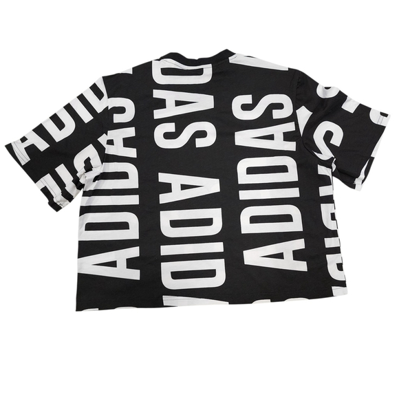 Adidas Women's Black Cropped Logo T-Shirt Size L Oversized Crop Top - Picture 2 of 6